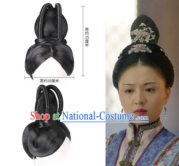 Handmade Chinese Ancient Empress Wig Sheath Traditional Ming Dynasty Queen Wigs Chignon Headpieces