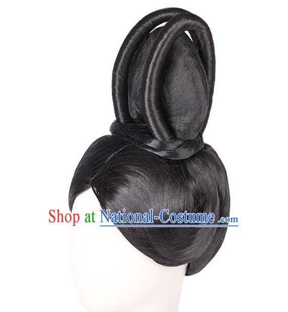 Handmade Chinese Ancient Empress Wig Sheath Traditional Ming Dynasty Queen Wigs Chignon Headpieces