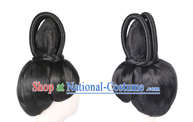 Handmade Chinese Ancient Empress Wig Sheath Traditional Ming Dynasty Queen Wigs Chignon Headpieces