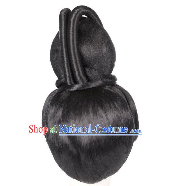 Handmade Chinese Ancient Empress Wig Sheath Traditional Ming Dynasty Queen Wigs Chignon Headpieces