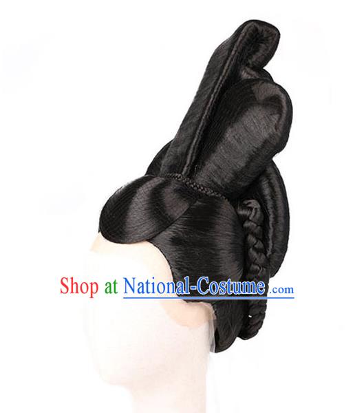 Handmade Chinese Ancient Imperial Consort Wig Sheath Traditional Warring States Period Court Beauty Wigs Chignon Headwear