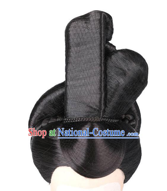 Handmade Chinese Ancient Imperial Consort Wig Sheath Traditional Warring States Period Court Beauty Wigs Chignon Headwear