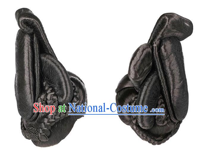 Handmade Chinese Ancient Imperial Consort Wig Sheath Traditional Warring States Period Court Beauty Wigs Chignon Headwear