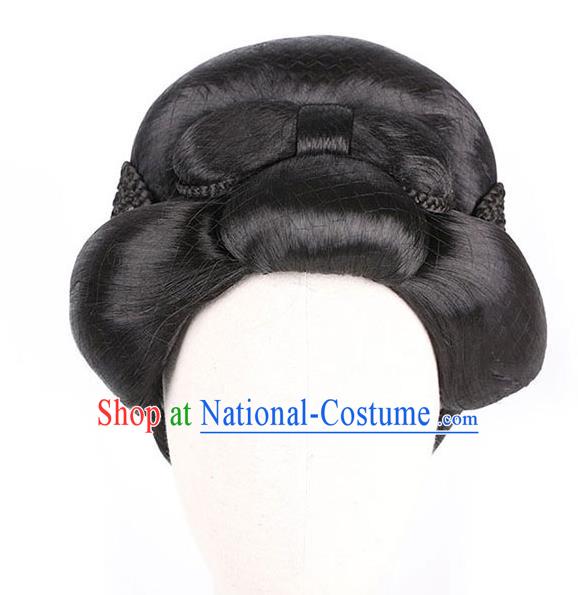 Handmade Chinese Ancient Royal Queen Wig Sheath Traditional Tang Dynasty Empress Wu Zetian Wigs Chignon Headdress