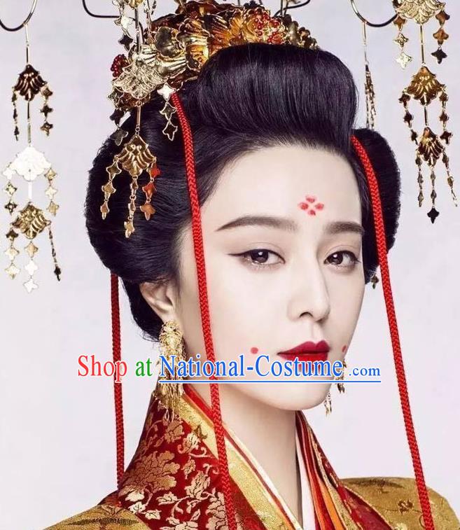 Handmade Chinese Ancient Royal Queen Wig Sheath Traditional Tang Dynasty Empress Wu Zetian Wigs Chignon Headdress