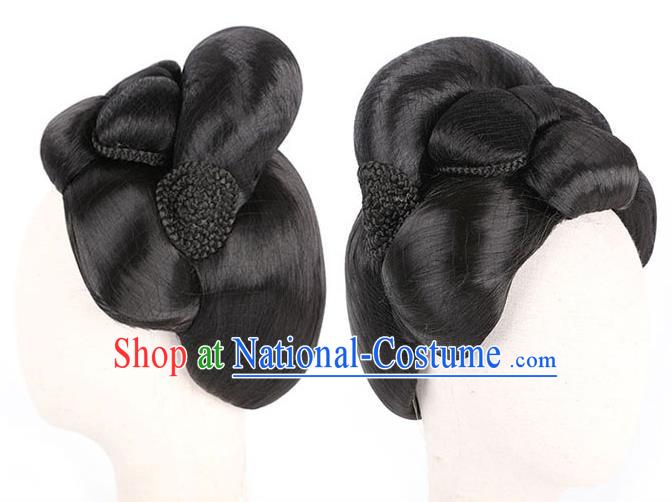 Handmade Chinese Ancient Royal Queen Wig Sheath Traditional Tang Dynasty Empress Wu Zetian Wigs Chignon Headdress