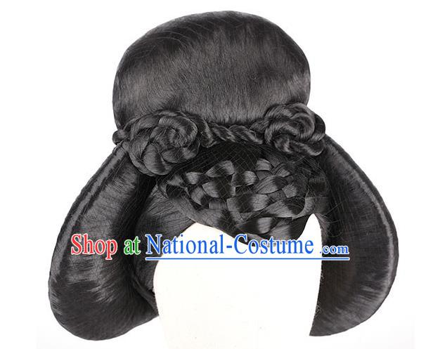 Handmade Chinese Ancient Court Maid Wig Sheath Traditional Tang Dynasty Beauty Wigs Chignon Headpiece