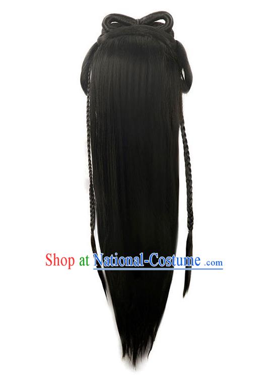 Handmade Chinese Ancient Noble Lady Wig Sheath Traditional Tang Dynasty Royal Princess Wigs Chignon Head Clasp