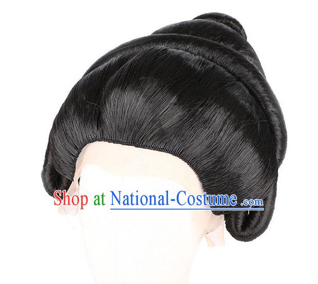 Handmade Chinese Ancient Court Woman Wig Sheath Headwear Traditional Tang Dynasty Imperial Consort Wigs Chignon