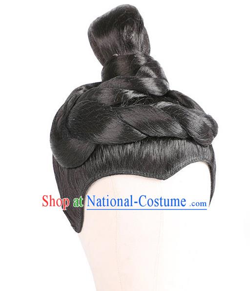 China Ancient General Warrior Wigs Traditional Qin Dynasty Swordsman Wig Sheath for Men