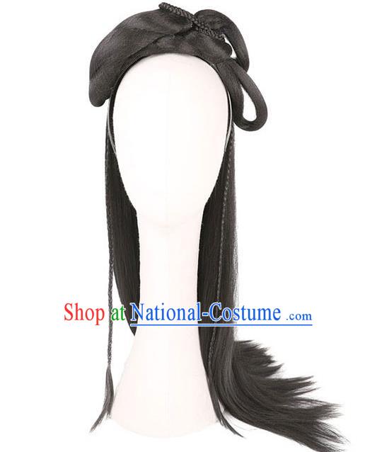 Handmade Chinese Ancient Noble Lady Wig Sheath Headwear Traditional Ming Dynasty Princess Wigs Chignon Hair Clasp