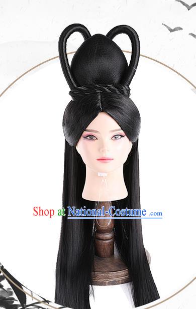 Chinese Ancient Empress Wig Sheath Traditional Ming Dynasty Royal Queen Sun Ruowei Wigs Chignon Headdress