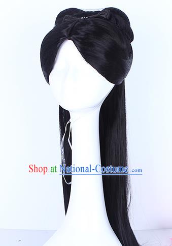 Chinese Ancient Queen Fu Yao Wig Sheath Traditional Southern and Northern Dynasties Young Lady Wigs Chignon Headwear