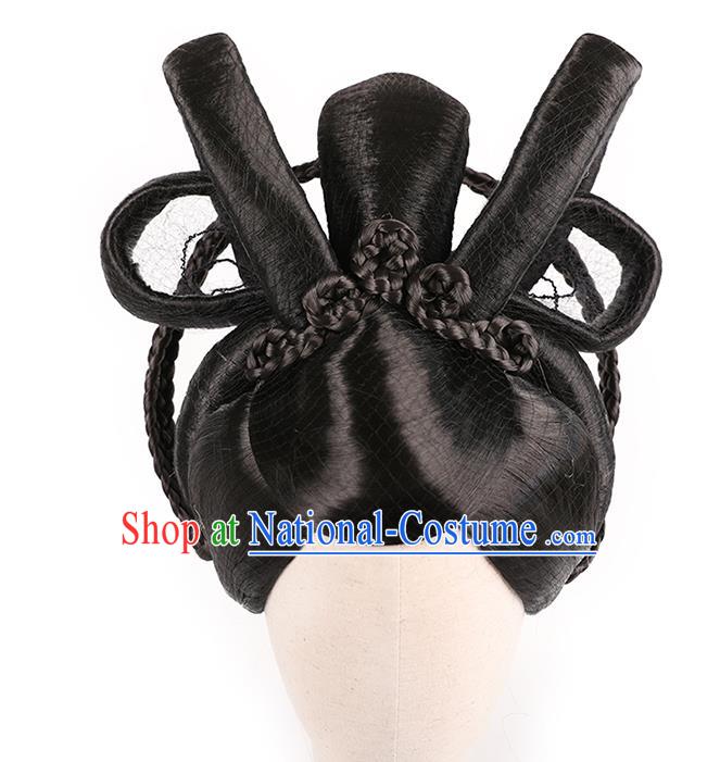 Handmade Chinese Ancient Royal Queen Wig Sheath Traditional Tang Dynasty Empress Wigs Chignon Headwear