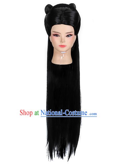 Chinese Ancient Goddess Bai Fengjiu Wig Sheath Traditional Antiquity Fairy Princess Wigs Chignon