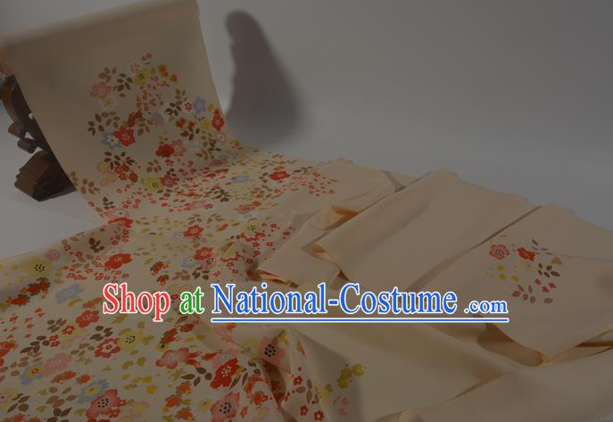 Japanese Kimono Fabric Traditional Qipao Dress Princess Light Yellow Silk Cloth