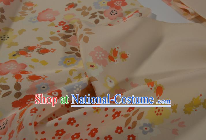 Japanese Kimono Fabric Traditional Qipao Dress Princess Light Yellow Silk Cloth