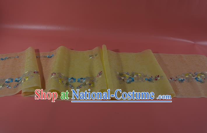 Chinese Traditional Hanfu Dress Light Yellow Silk Fabric Embroidered Plum Butterfly Silk Material