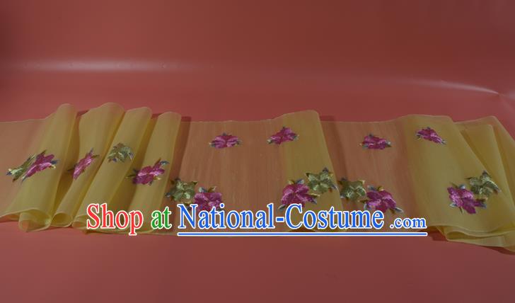 Chinese Embroidered Purple Flowers Silk Material Traditional Hanfu Dress Yellow Silk Fabric