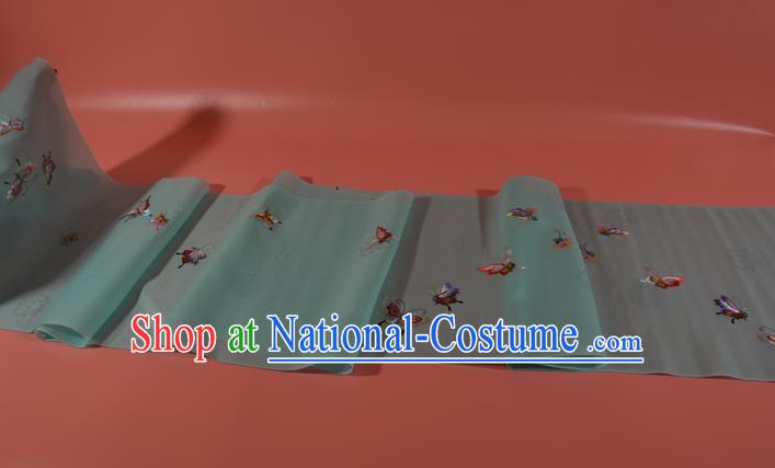 Chinese Classical Butterfly Pattern Silk Material Traditional Hanfu Dress Embroidered Light Blue Silk Fabric