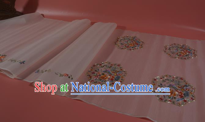 Chinese Traditional Hanfu Silk Fabric Classical Embroidered Butterfly Peony Pink Silk Material