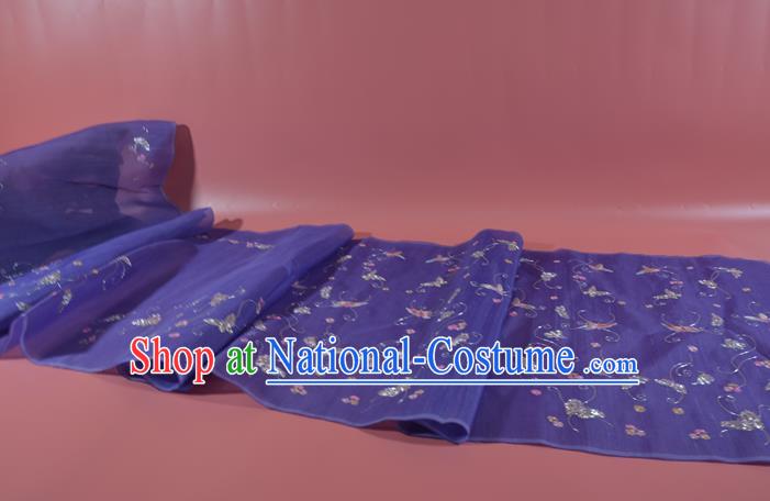 Chinese Classical Violet Natural Silk Material Traditional Hanfu Embroidered Butterfly Silk Fabric