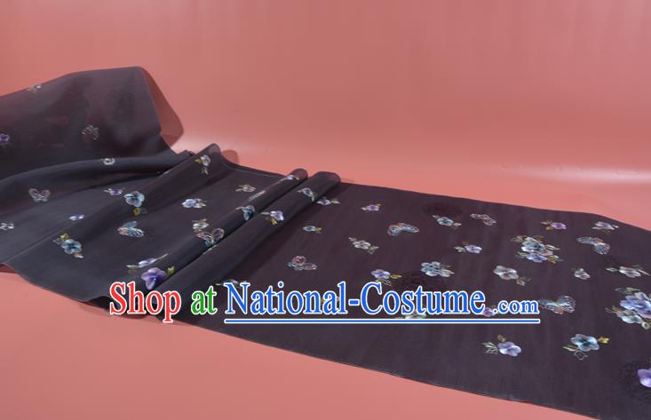 Chinese Classical Grey Purple Natural Silk Material Traditional Hanfu Embroidered Flowers Butterfly Silk Fabric