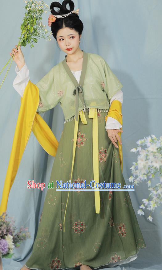 China Ancient Tang Dynasty Young Lady Historical Costume Traditional Green Hanfu Outfits