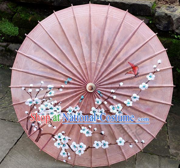 Traditional China Paper Umbrella Handmade Umbrellas Painting Plum Blossom Pink Umbrella Bumbershoot