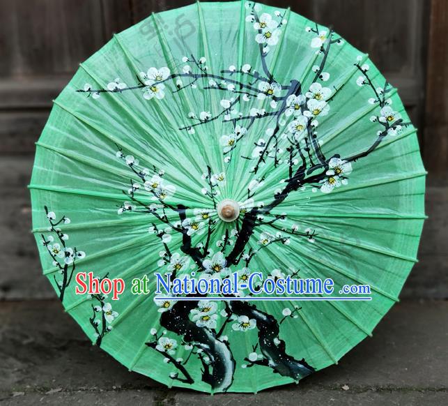 Traditional China Handmade Umbrellas Painting Plum Blossom Oil Umbrella Green Bumbershoot Paper Umbrella