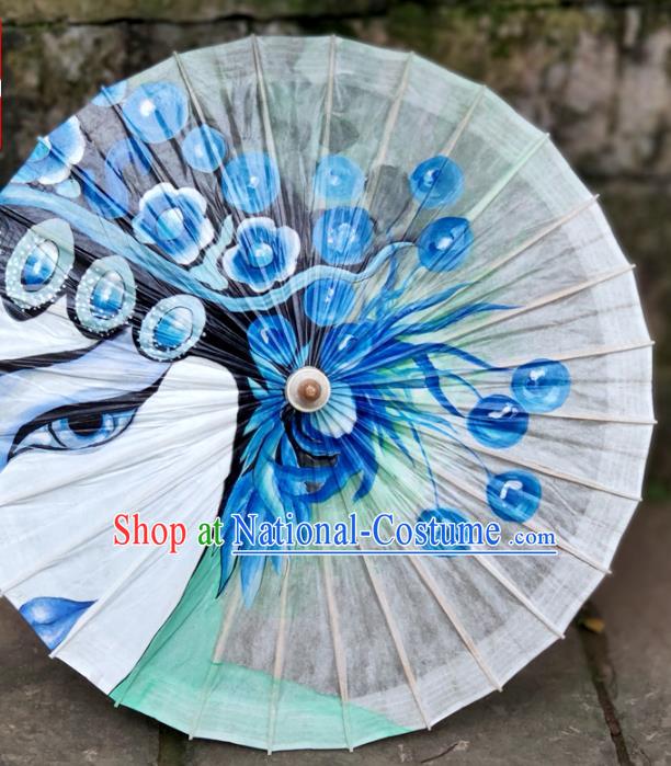 Traditional China White Paper Umbrella Handmade Umbrellas Painting Beijing Opera Oil Umbrella