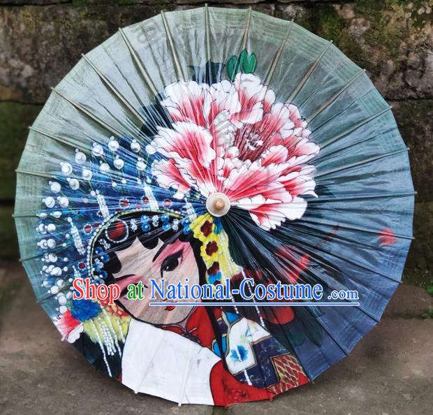 Traditional China Painting Beijing Opera Oil Umbrella Green Paper Umbrella Handmade Umbrellas Artware