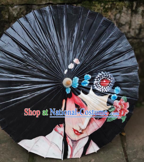 Traditional China Handmade Umbrellas Artware Painting Beijing Opera Umbrella Black Oil Paper Umbrella