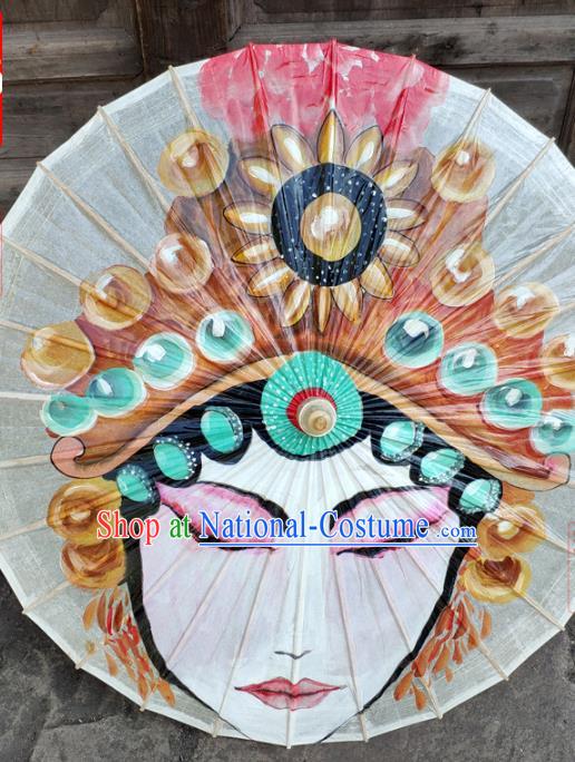 Traditional China White Oil Paper Umbrella Handmade Umbrellas Artware Painting Beijing Opera Umbrella