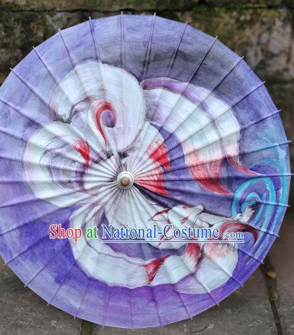 Traditional China Purple Oil Paper Umbrella Handmade Umbrellas Artware Painting Nine Tails Fox Umbrella