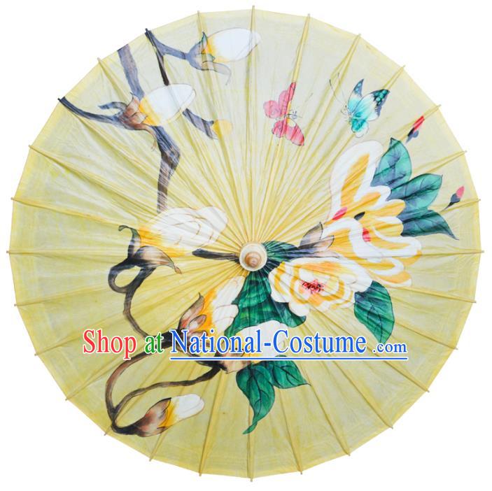 Traditional China Yellow Oil Paper Umbrella Handmade Umbrellas Artware Painting Mangnolia Umbrella