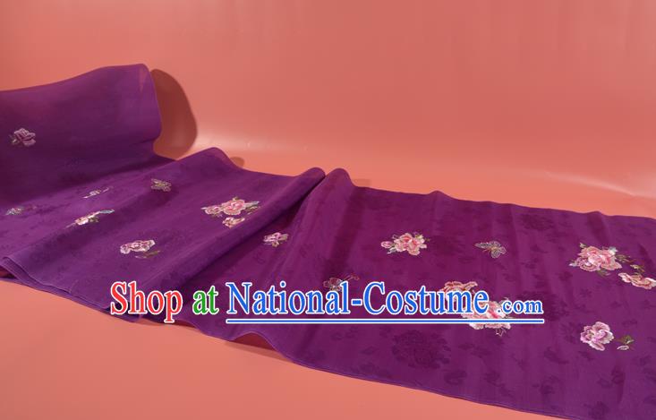 Traditional Handmade Embroidered Peony Butterfly Purple Silk Korean Hanbok Silk Fabric