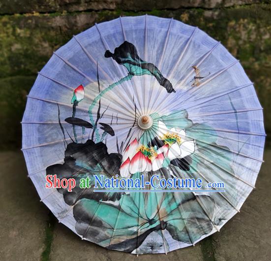 Traditional China Light Purple Oil Paper Umbrella Handmade Umbrellas Artware Ink Painting Lotus Umbrella