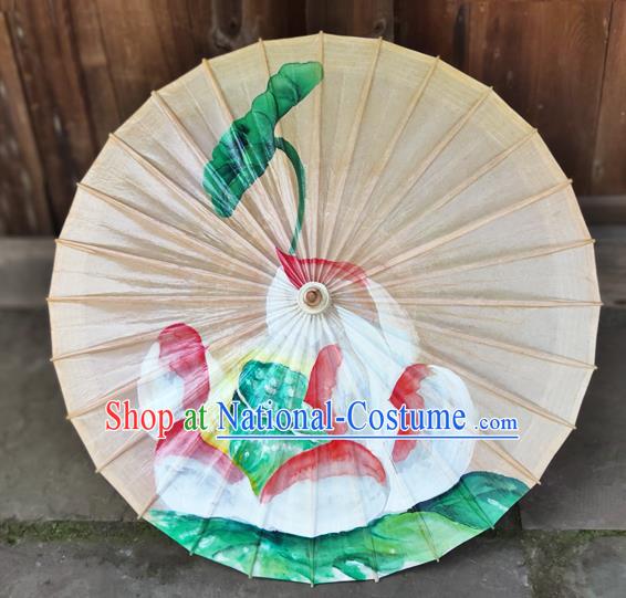 Traditional China Painting Lotus Umbrella Beige Oil Paper Umbrella Handmade Umbrellas Artware