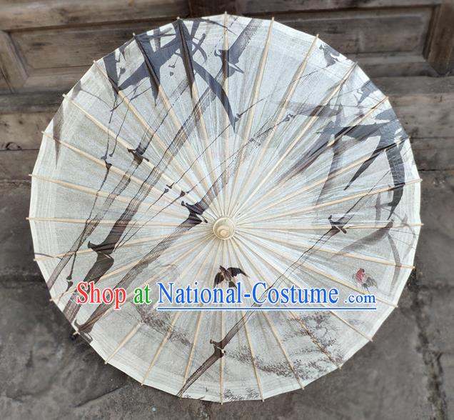 Traditional China Handmade Umbrellas Artware Ink Painting Bamboo Umbrella White Oil Paper Umbrella