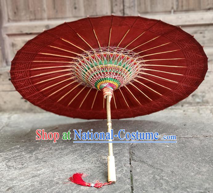 Traditional China Wedding Bride Umbrella Handmade Umbrellas Artware Bumbershoot Purplish Red Oil Paper Umbrella