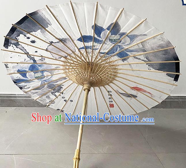 Traditional China Ink Painting Lotus Oil Paper Umbrella Stage Show Umbrella Hand Umbrellas Artware