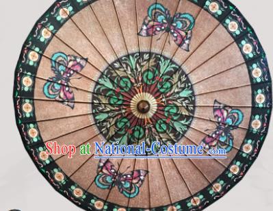 Traditional China Classical Dance Umbrella Hand Light Brown Umbrellas Artware Printing Butterfly Oil Paper Umbrella