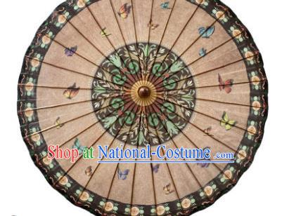 Traditional China Hand Light Brown Umbrellas Artware Printing Butterfly Oil Paper Umbrella Classical Dance Umbrella