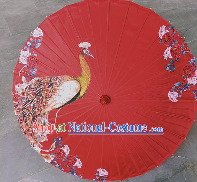 Traditional China Classical Wedding Umbrella Printing Peacock Oil Paper Umbrella Handmade Bride Umbrellas Artware