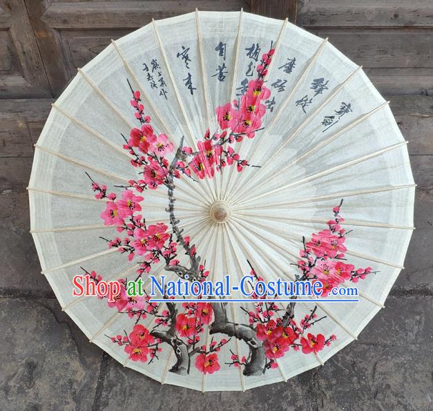 Traditional China White Oil Paper Umbrella Handmade Umbrellas Artware Ink Painting Plum Blossom Umbrella