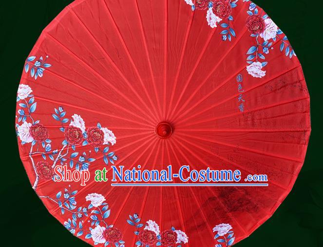 Chinese Wedding Red Umbrellas Traditional Hanfu Silk Umbrella Classical Painting Peony Umbrella