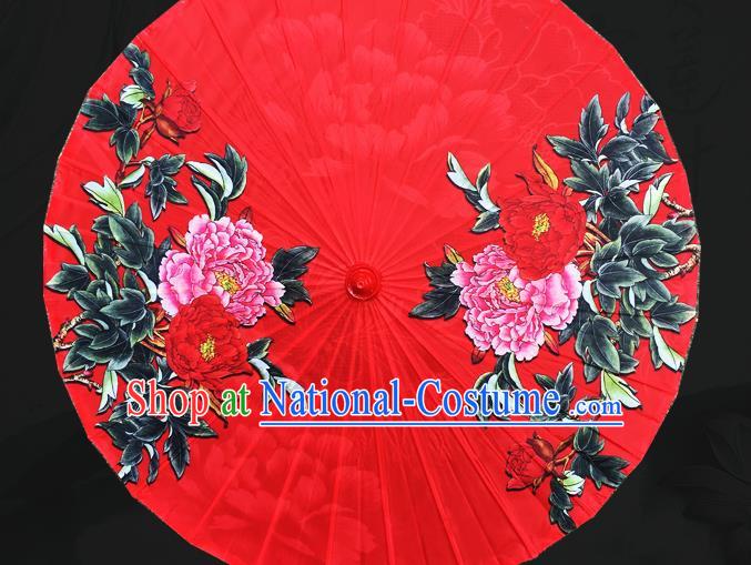 Chinese Classical Painting Peony Umbrella Dance Umbrellas Traditional Hanfu Red Silk Umbrella Wedding Umbrella