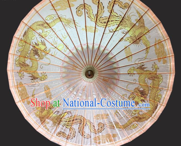 Traditional China Painting Dragon Phoenix Oil Paper Umbrella Handmade Champagne Umbrellas Artware Wedding Umbrella