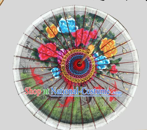 Traditional China Ink Painting Peony Fishes Oil Paper Umbrella Handmade Umbrellas Artware Classical Dance Umbrella